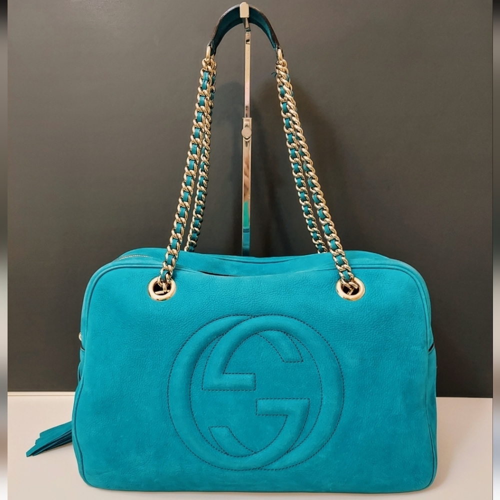 ✨️💎Authentic Gucci soho nubuck shoulderbag teal color - Picture 4 of 16